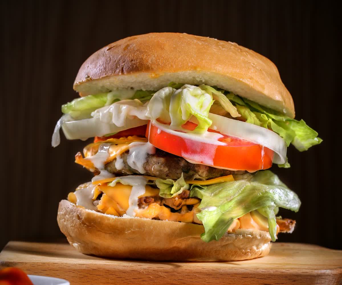 Double smash burger stacked tall